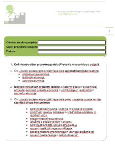 Prva stran predloge za skiciranje projekta 